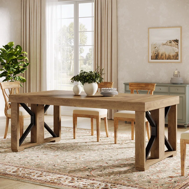 70.86" Rectangular Dining Table, Farmhouse Wooden Kitchen Table For 6 - Image 4
