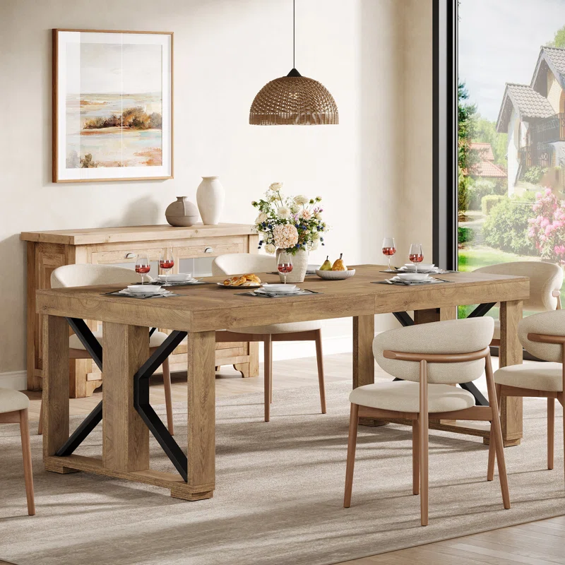 70.86" Rectangular Dining Table, Farmhouse Wooden Kitchen Table For 6 - Image 3