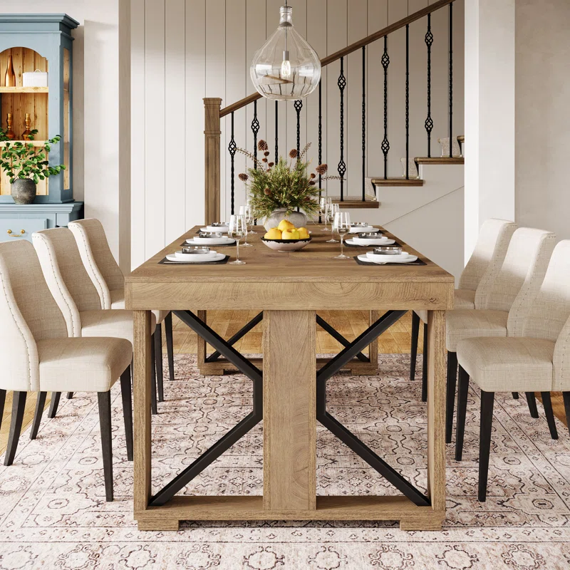 70.86" Rectangular Dining Table, Farmhouse Wooden Kitchen Table For 6 - Image 2